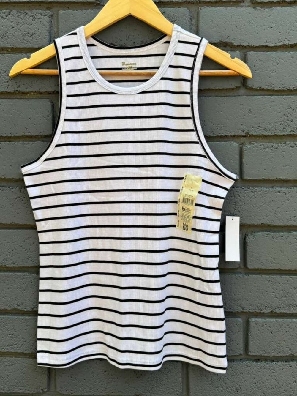 No Boundaries Ribbed Knit High Neck Tank Top, Women's S-XXL White Black Stripes